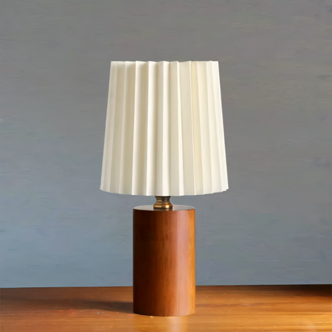 ScandiChic Wooden Table Lamp – Nordic Pleated Fabric Design