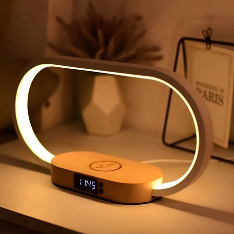 SmartiOne LED Night Lamp – Multifunctional Bedside Lamp with Wireless Charger & Digital Clock