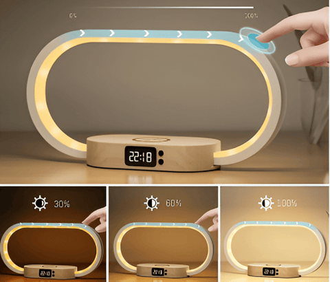 SmartiOne LED Night Lamp – Multifunctional Bedside Lamp with Wireless Charger & Digital Clock