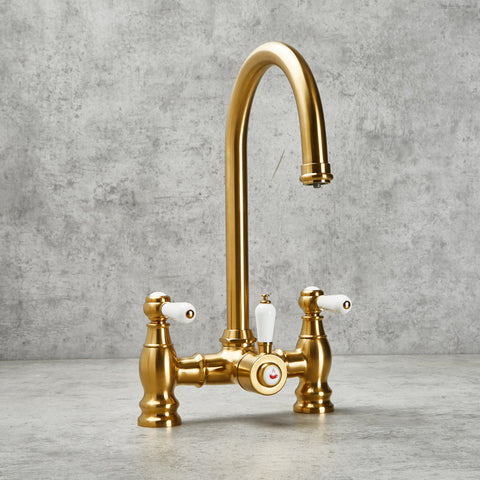 Traditional Bridge 3-in-1 Boiling Tap | Brushed Gold & Ceramic Levers