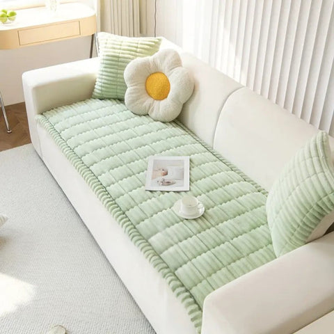 Plush Pleated Sofa Cover – Soft Flannel, Anti-Slip & Washable