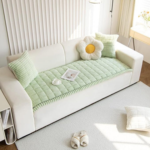 Plush Pleated Sofa Cover – Soft Flannel, Anti-Slip & Washable