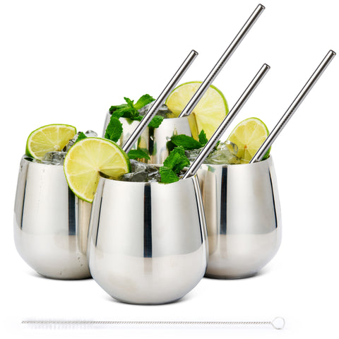 Stainless Steel Silver Tumblers with Straws