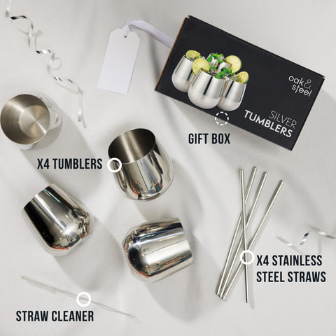 Stainless Steel Silver Tumblers with Straws