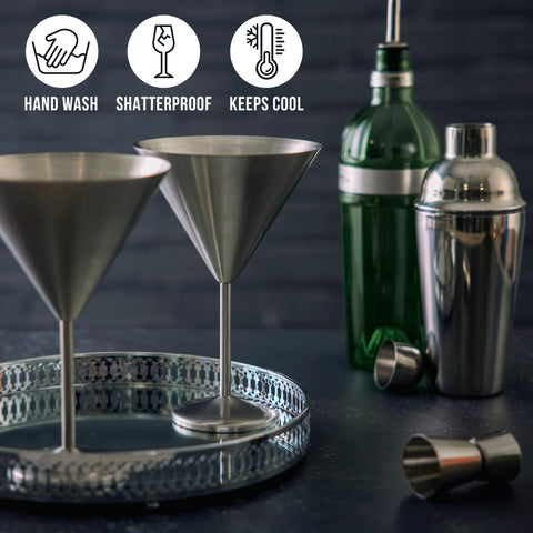 Stainless Steel Matte Silver Martini Cocktail Glasses