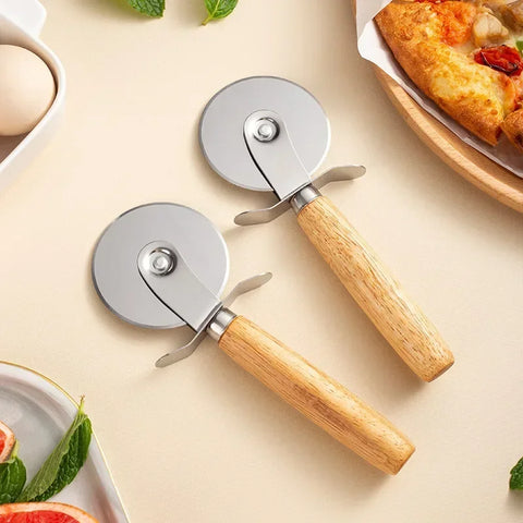 Stainless Steel Pizza Cutter – Sharp Cutting Wheel with Wooden Handle for Easy Slicing