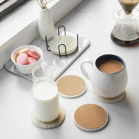 Marble Effect Ceramic Coaster Set with Holder – 6-Piece Heat-Resistant Table Protection