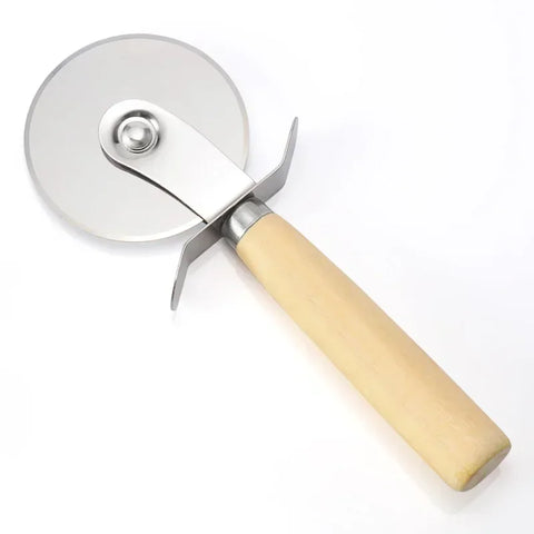 Stainless Steel Pizza Cutter – Sharp Cutting Wheel with Wooden Handle for Easy Slicing