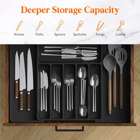 Adjustable Kitchen Drawer Organizer  8 Grid Plastic Storage Tray