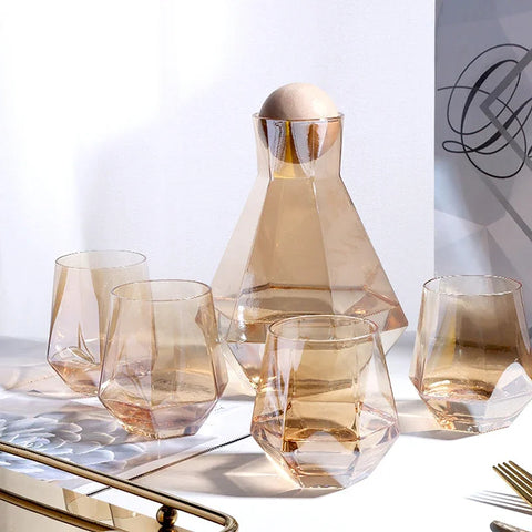 Diamond Pattern Glass Drinkware Set | Jug & Rocks Glasses