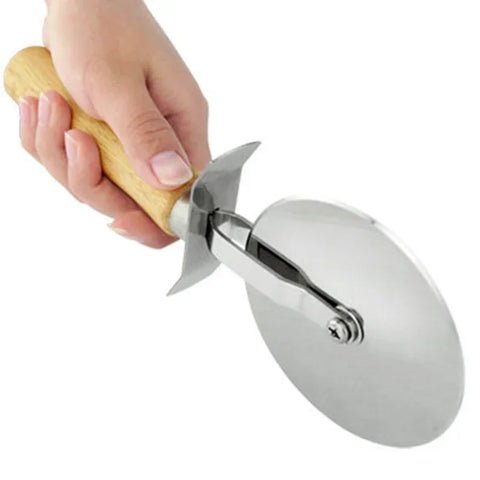 Stainless Steel Pizza Cutter – Sharp Cutting Wheel with Wooden Handle for Easy Slicing