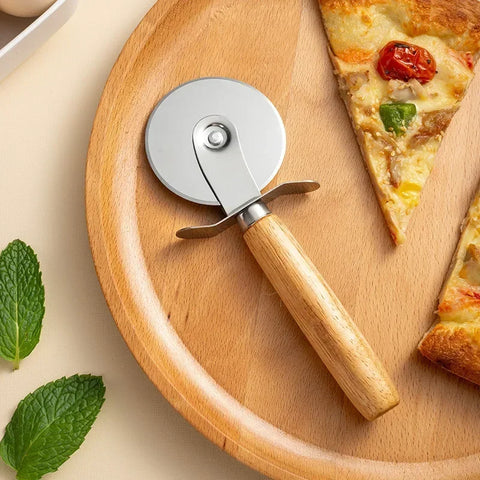 Stainless Steel Pizza Cutter – Sharp Cutting Wheel with Wooden Handle for Easy Slicing