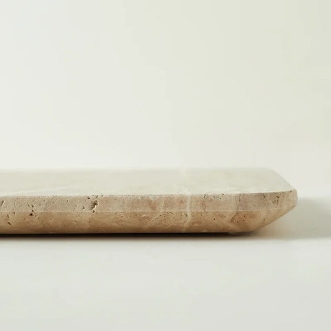 Natural Marble Tray – Beige Travertine Serving Plate for Home Decor
