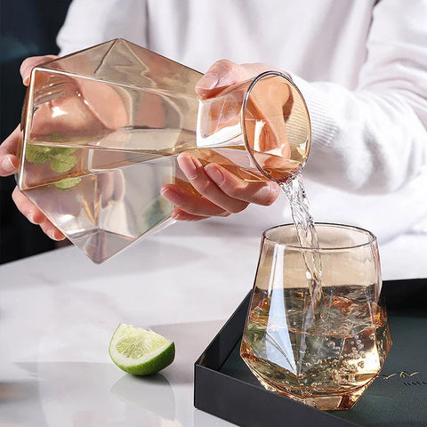 Diamond Pattern Glass Drinkware Set | Jug & Rocks Glasses