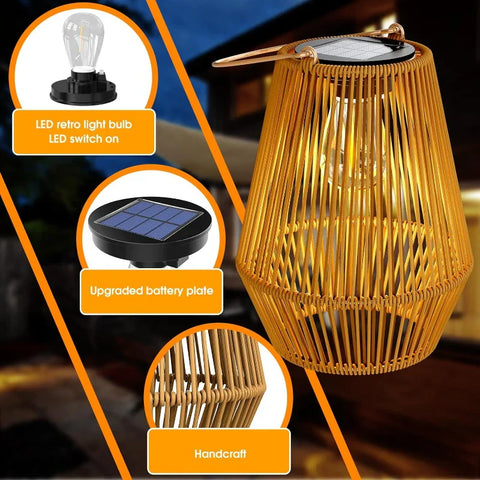 Solar Rattan Lantern | Portable Waterproof Hanging Light