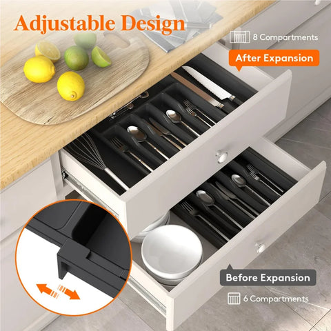 Adjustable Kitchen Drawer Organizer  8 Grid Plastic Storage Tray