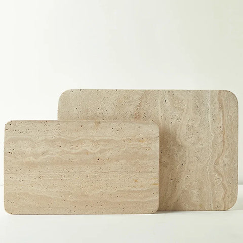 Natural Marble Tray – Beige Travertine Serving Plate for Home Decor