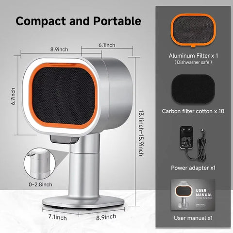 Portable Kitchen Hood Fan – 4-Speed Exhaust, Aluminum Filter, Oil Cup & 10 Carbon Filters