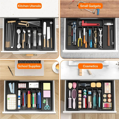 Adjustable Kitchen Drawer Organizer  8 Grid Plastic Storage Tray