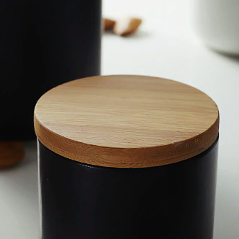 Ceramic Storage Jar – Black or White with Natural Wood Lid