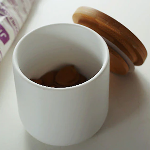 Ceramic Storage Jar – Black or White with Natural Wood Lid