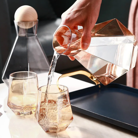 Diamond Pattern Glass Drinkware Set | Jug & Rocks Glasses