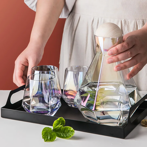 Diamond Pattern Glass Drinkware Set | Jug & Rocks Glasses