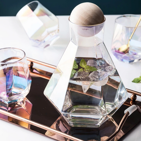 Diamond Pattern Glass Drinkware Set | Jug & Rocks Glasses