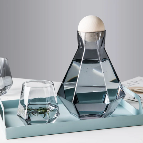 Diamond Pattern Glass Drinkware Set | Jug & Rocks Glasses