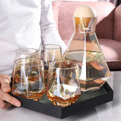 Diamond Pattern Glass Drinkware Set | Jug & Rocks Glasses