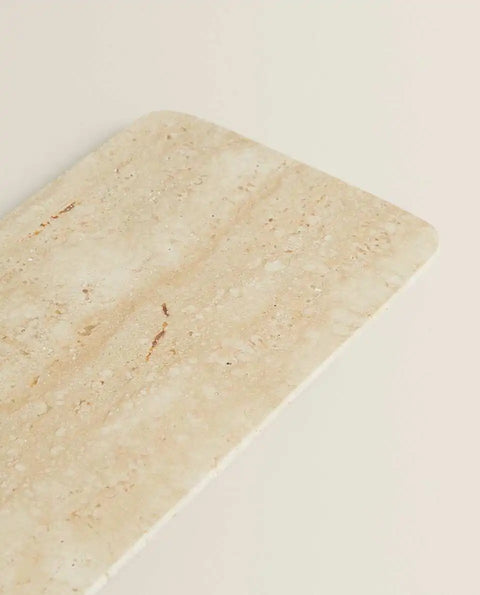Natural Marble Tray – Beige Travertine Serving Plate for Home Decor