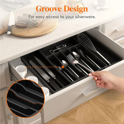 Adjustable Kitchen Drawer Organizer  8 Grid Plastic Storage Tray