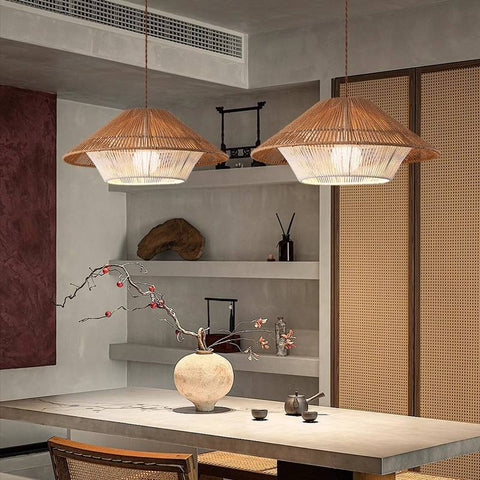 Japanese Wicker Pendant Light – Handwoven Rattan Ceiling Lamp