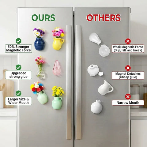Roselle Ceramic Mini Vase Magnets – Decorative Fridge Magnets