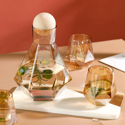 Diamond Pattern Glass Drinkware Set | Jug & Rocks Glasses