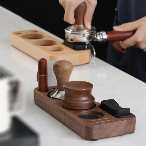 Walnut Espresso Tamper Station – Coffee Bar Stand & Organizer