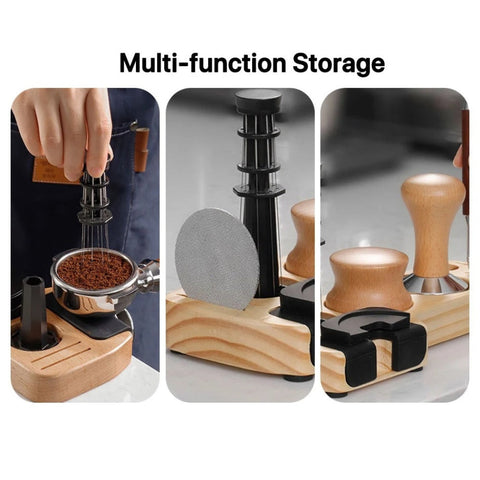 Walnut Espresso Tamper Station – Coffee Bar Stand & Organizer