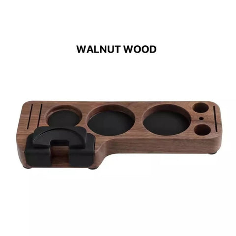 Walnut Espresso Tamper Station – Coffee Bar Stand & Organizer