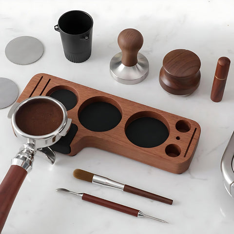 Walnut Espresso Tamper Station – Coffee Bar Stand & Organizer