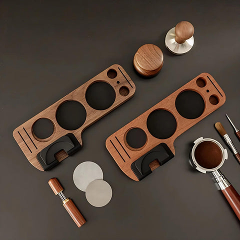 Walnut Espresso Tamper Station – Coffee Bar Stand & Organizer