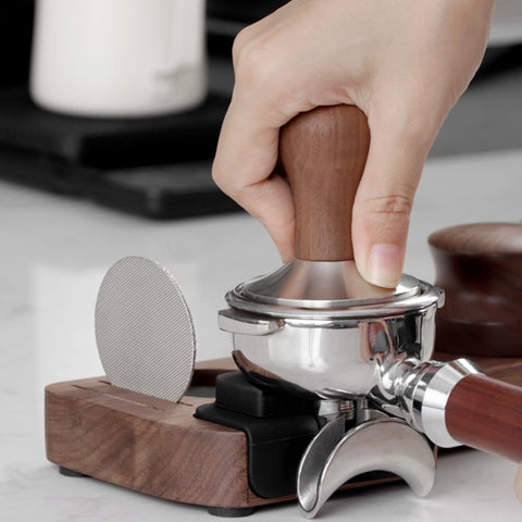 Walnut Espresso Tamper Station – Coffee Bar Stand & Organizer