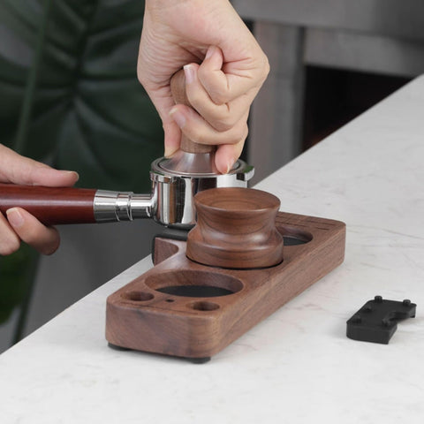 Walnut Espresso Tamper Station – Coffee Bar Stand & Organizer
