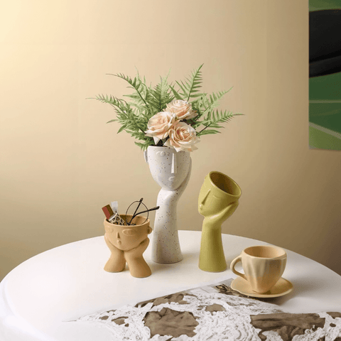 Abstract Human Face Vase – Modern Ceramic Art Piece