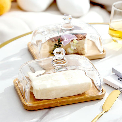 Wood & Glass Butter Dish – Elegant Kitchen Storage
