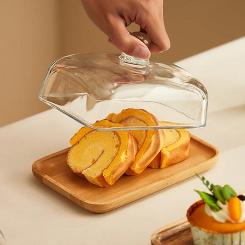 Glass Butter Dish with Wooden Lid – Rectangular Base
