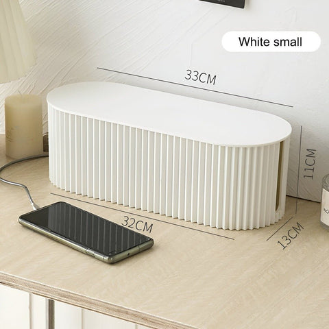 Minimalist Ribbed Cable Organizer Box – Cord Management Storage