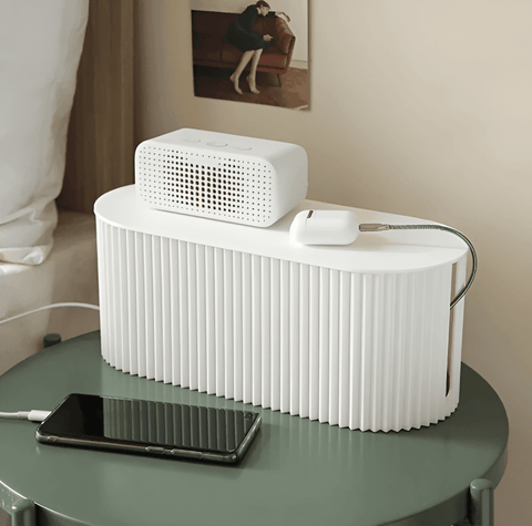 Minimalist Ribbed Cable Organizer Box – Cord Management Storage