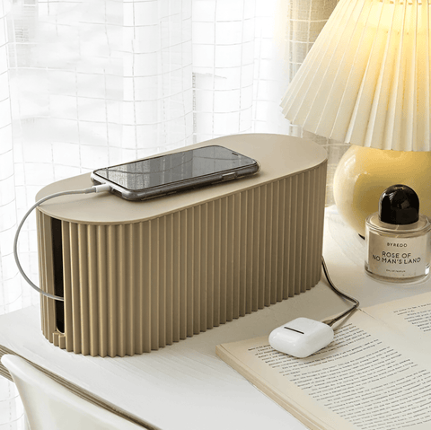 Minimalist Ribbed Cable Organizer Box – Cord Management Storage
