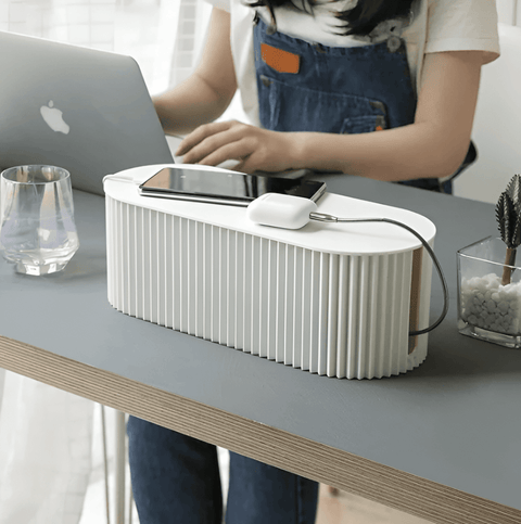Minimalist Ribbed Cable Organizer Box – Cord Management Storage
