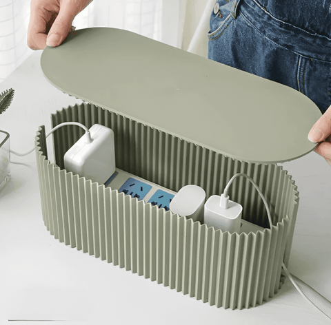 Minimalist Ribbed Cable Organizer Box – Cord Management Storage